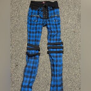 Royal Bones Blue and Black Plaid Pants with Straps